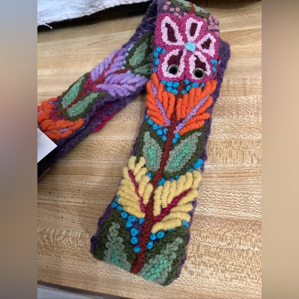 Jenny Krauss Boho Floral Densely Embroidered Blooms Wool Belt Handmade Peru Sz S - Picture 12 of 16